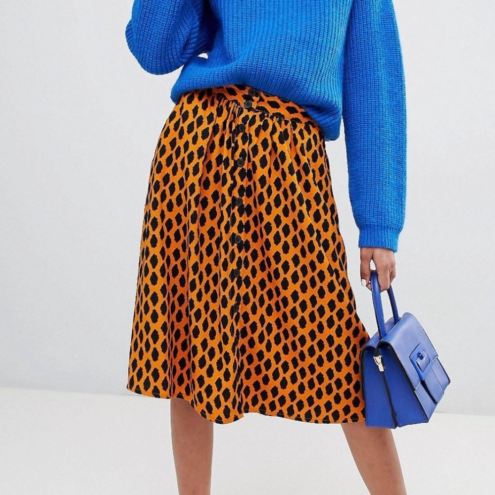 Vero Moda Orange Spotted Midi Skirt